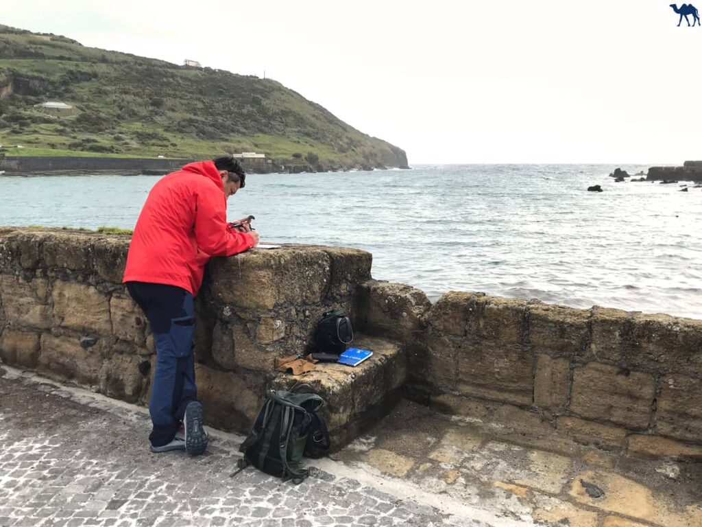 Le Chameau Bleu - Blog Voyage et Photo - Portugal - Iles des Açores- Un Cargo Pour les Açores- Dessin à Porto Pim